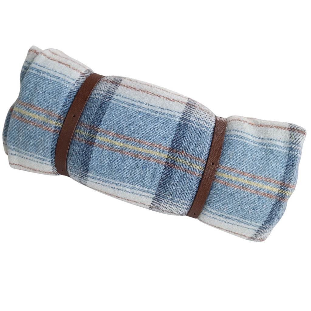 Couverture à carreaux 67 % laine avec sangles en cuir