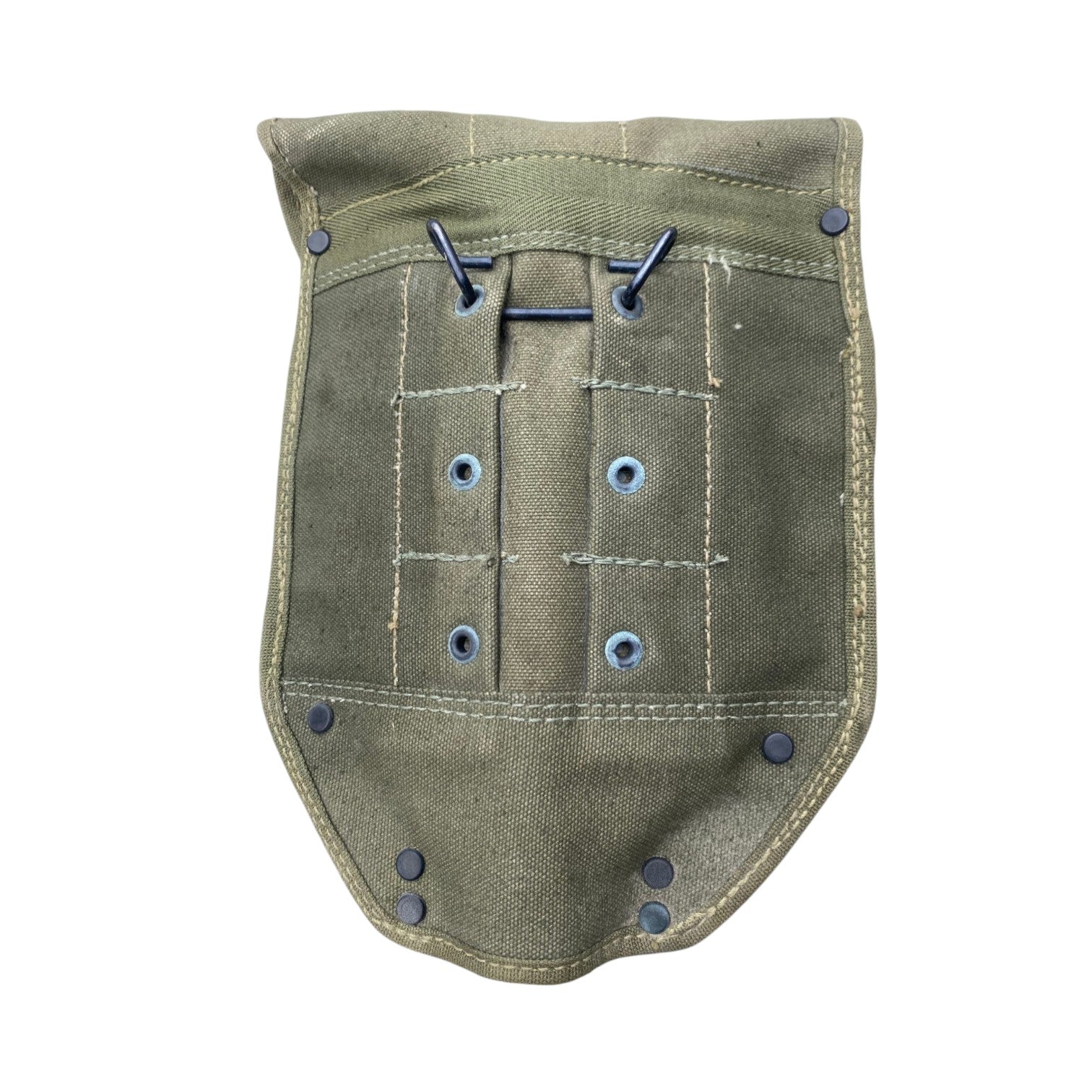 Sacoche ou étui camouflage kaki, en tissu épais, withère poches et œillets bleus; style WWII US Army 1944, authentique.