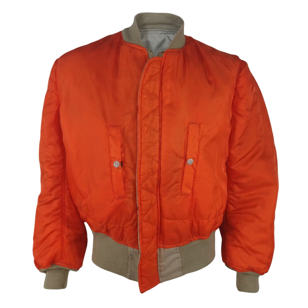 Blouson bomber Alpha MA-1 DCU côté orange, vu de face complet, sans mannequin, sur fond blanc