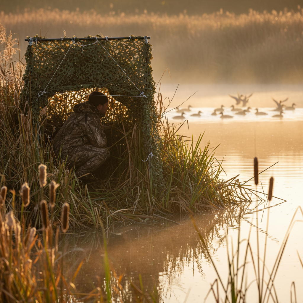 Filet Camo First® Forêt – Affût chasse au canard bord d'étang