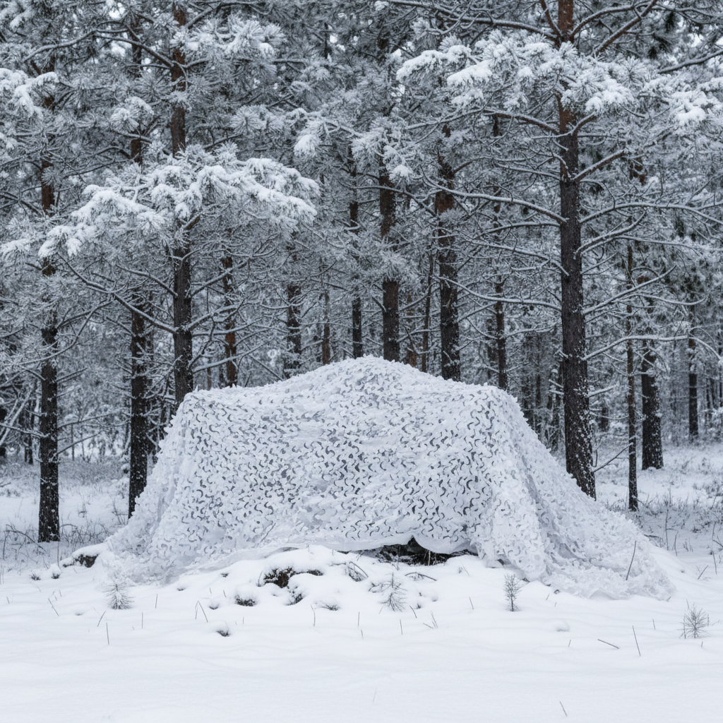 Filet Snow Camo First® déployé en milieu hivernal
