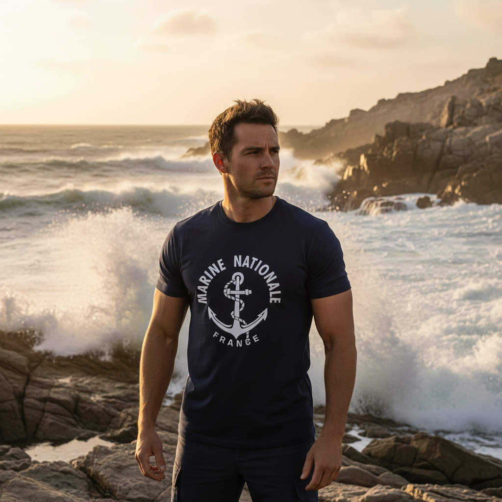 Homme en bord de mer - T-shirt Marine Nationale - Format carré