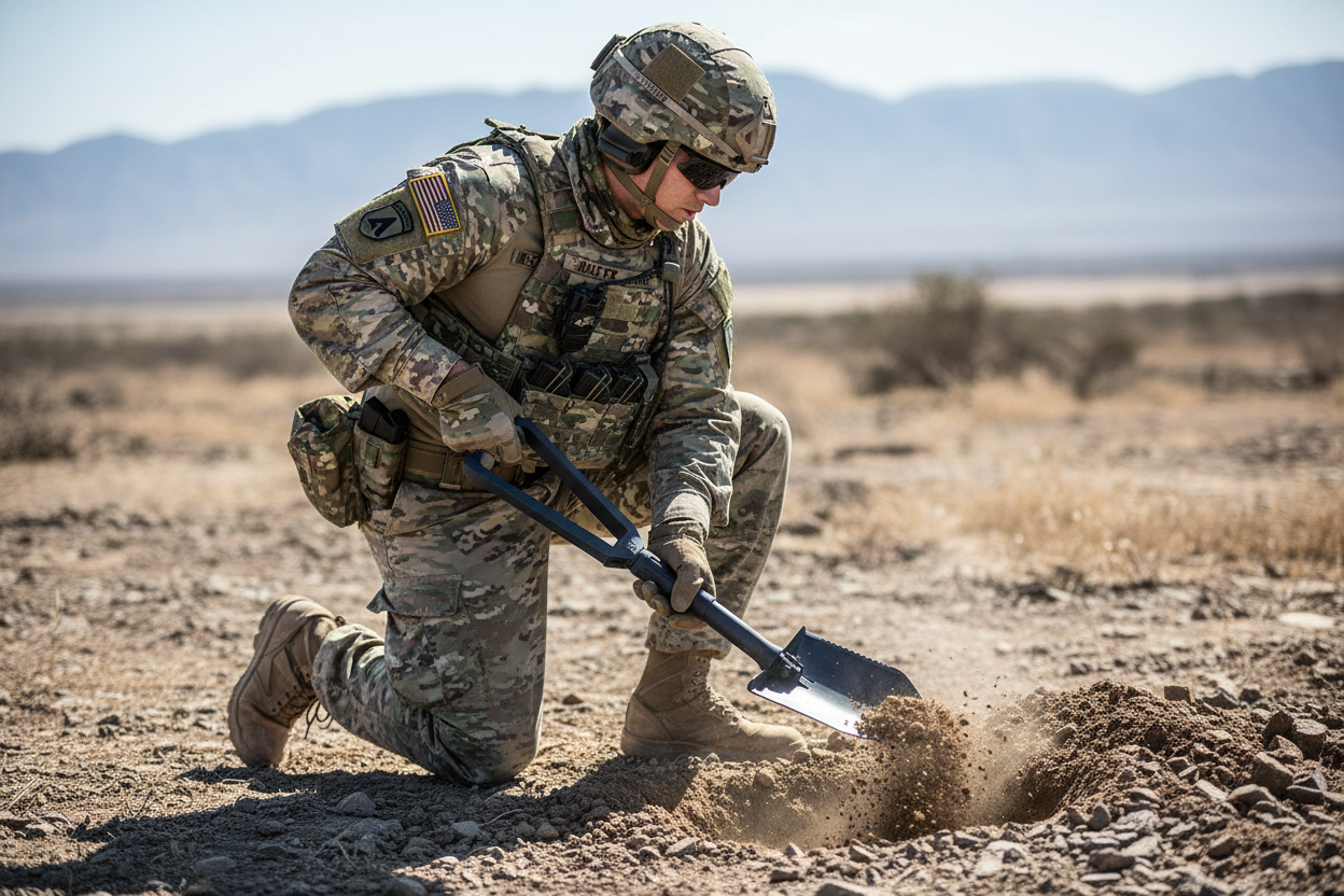 Militaire avec votre pelle Gerber