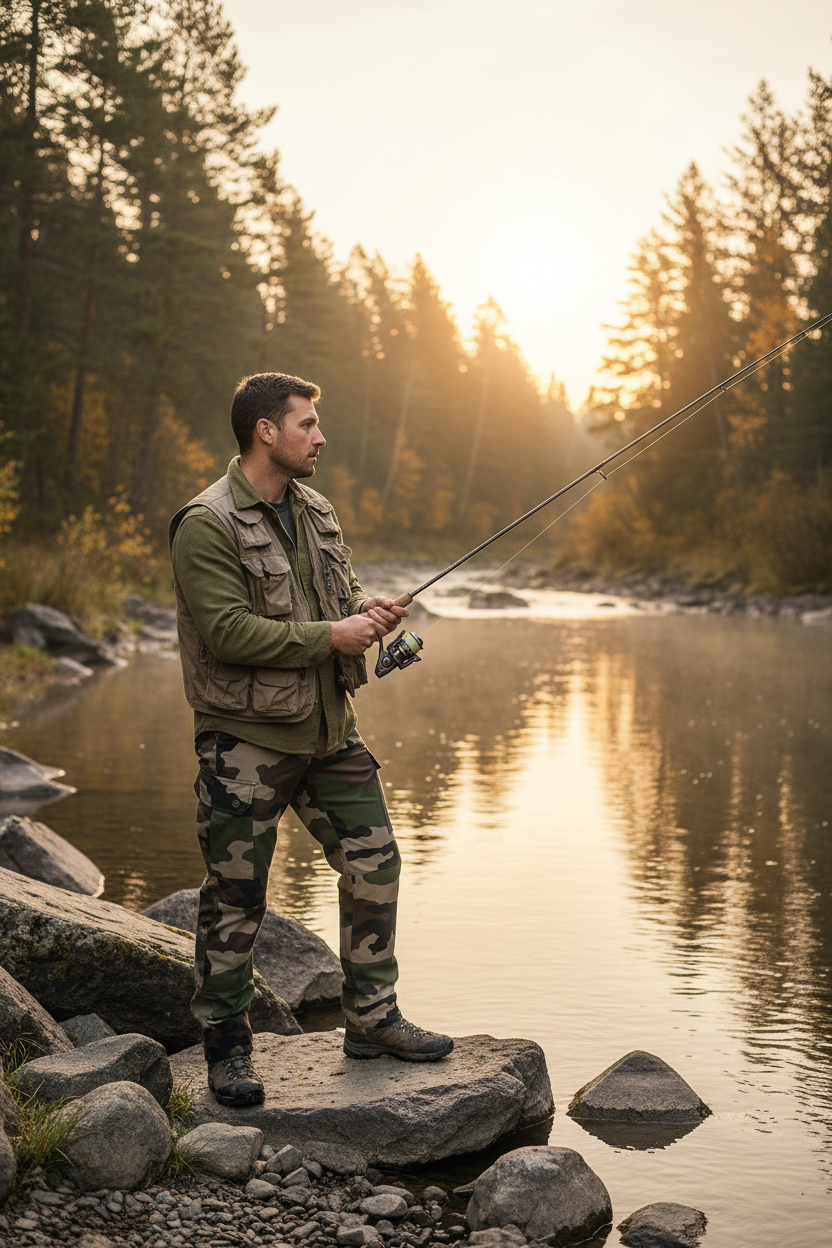 Pêcheur avec le pantalon de l'annonce