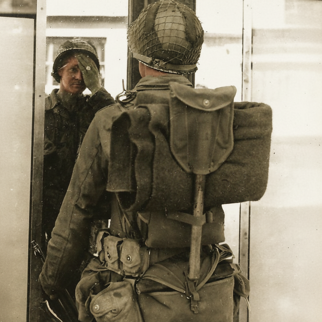 Photo soldat US Army WWII colorisée avec pelle M1943