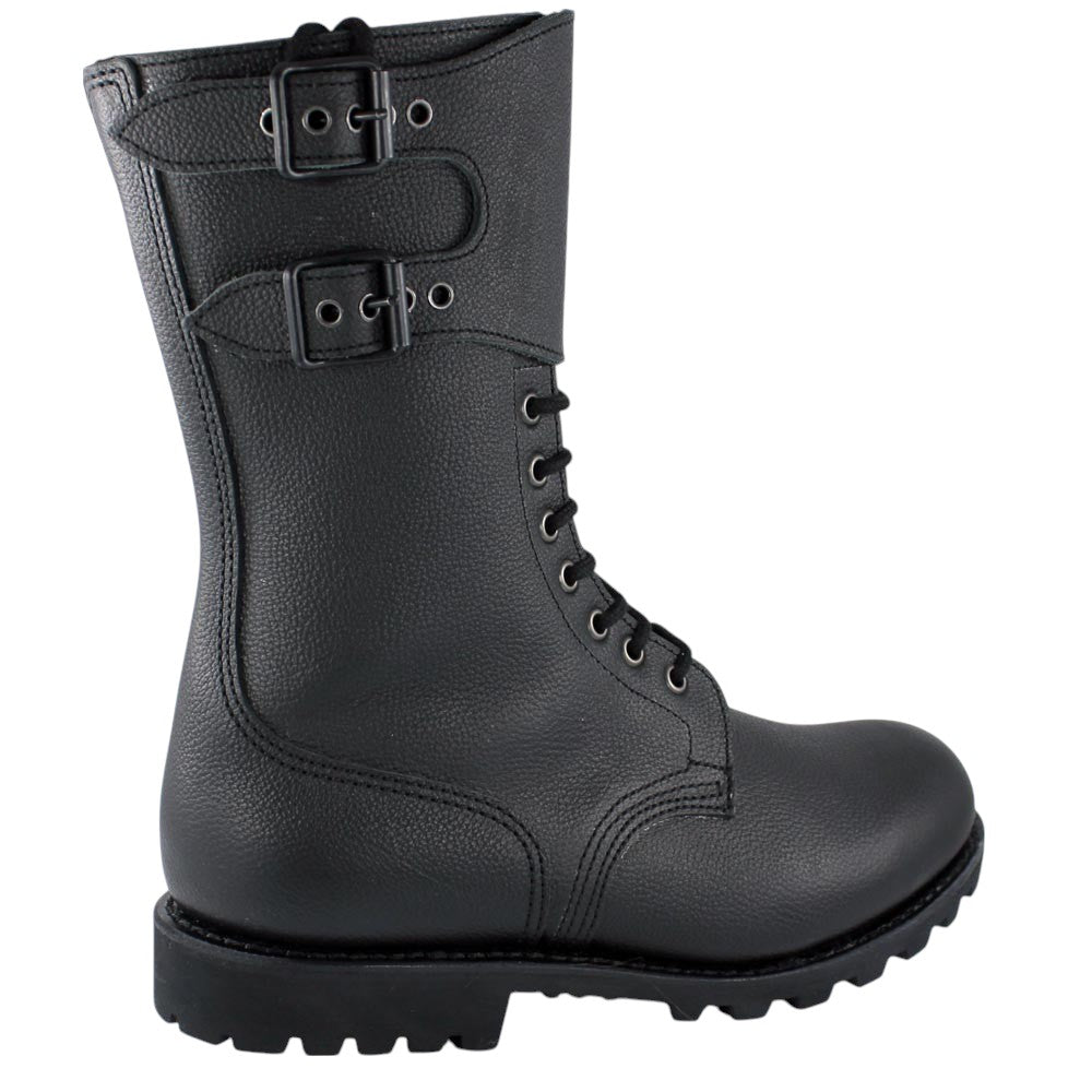Botte militaire noire en cuir Goodyear, lacets et doubles boucles, talon robuste pour l’armée française Ranger BM65.