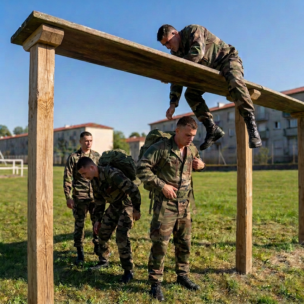 Scène avec les poteaux de l’obstacle en bois