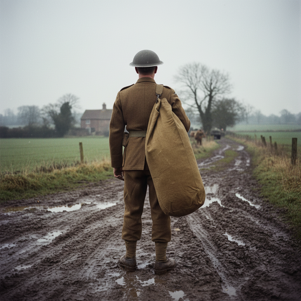 Soldat britannique WWII avec casque et décor extérieur