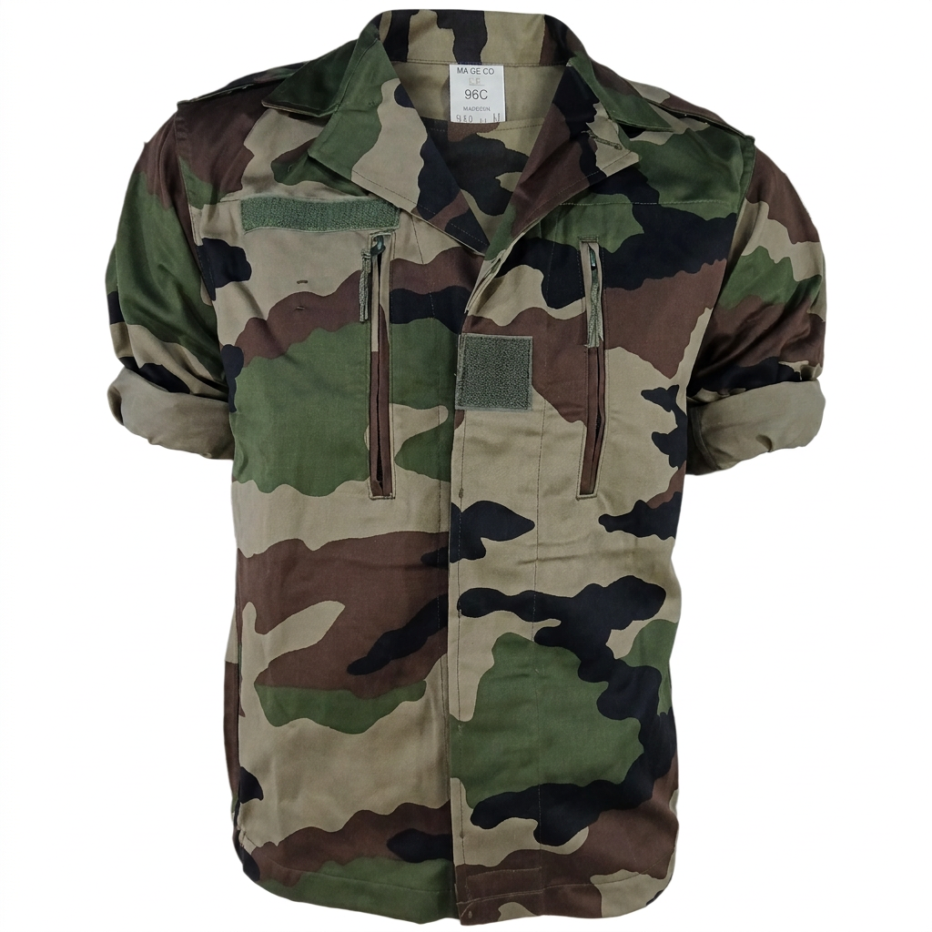 Veste à manches retroussées avec col complet et étiquette